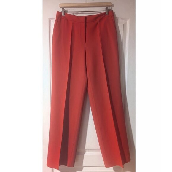 NWT LAFAYETTE 148 | Gates Straight-leg Wool-silk Pants In Stamped Poppy - Picture 4 of 13